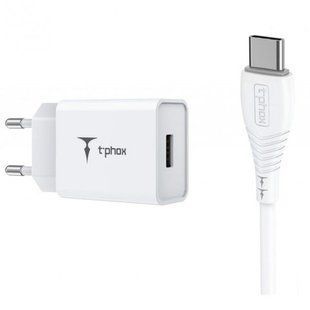 Зар.пр. 220V T-PHOX Mini 12W 2.4A + Type-C Cable 1.2m White
