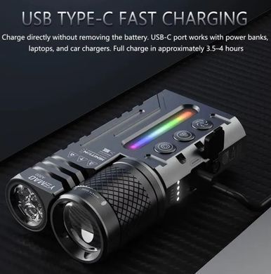 Ліхтар YEMAO YM-A300-SFT12R+3x3535+RGB, Li-Ion акум,Type-C, zoom