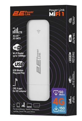 4G роутер 2Е PowerLink (MiFi-1 2024) LTE, Wi-Fi4, 1xUSB, 1xCRC9 White