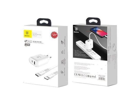Зар.уст. 220V Baseus Bojure Series USB-C Quick charge 32W with USB-C to Lightning Cable (TZTUN-BJ02)