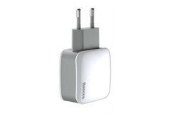 Зар.пр. 220V Baseus Letour + 3-in-1 Cable (Apple+Micro+Type-C) White Silver (TZCL-D92)