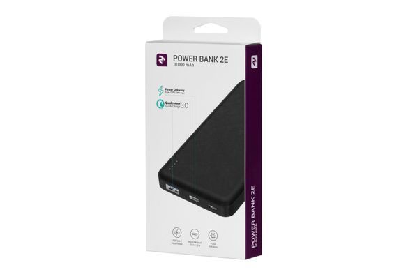 2E PB 1019AQC 10000mAh PD QC3.0, microUSB, Type-C Black