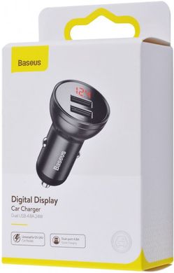 Зар.уст. авто Baseus Digital Display Dual USB 4.8A CCBX-0G Grey