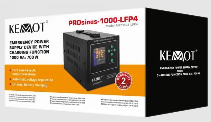 Інвертор KEMOT PROsinus-1000-LFP4 12В 230В 1000ВА/700Вт (URZ3406-LFP4)