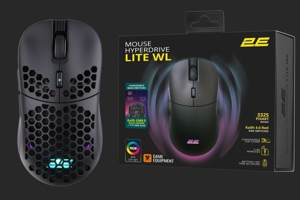 Мышка 2E Gaming HyperDrive Lite, RGB WlL Black 2E-MGHDL-WL-BK