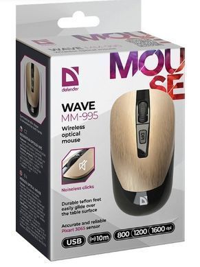 Мышка DEFENDER Wave MM-995, 4D, 800-1600dpi, GOLD, wireless, silent (52994)