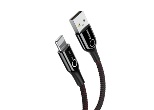 Кабель Lightning Baseus C-shaped Light Intelligent power-off 2.4A 1M Black (CALCD-01)