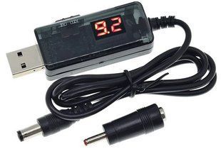 Кабель питания для Wi-Fi роутеров USB to DC, 5,5x2,5mm, 9/12V Black+ переходник