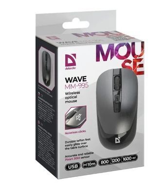 Мышка DEFENDER Wave MM-995, 4D, 800-1600dpi, GRAY, wireless, silent (52993)
