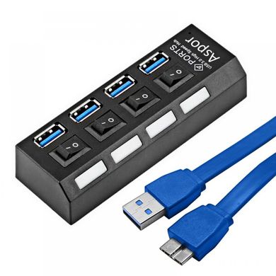 USB HUB Aspor 4 USB 3.0 Black