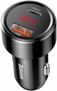 Зар.пр. авто Baseus Digital Display PPS Dual Quik 45W/1USB/1 Type-C CCMLC20C-01 Black