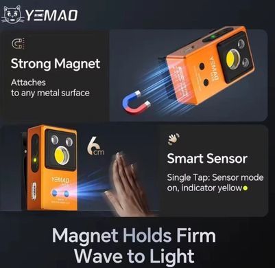 Ліхтар YEMAO YM-M18 TG+2UV+SMD(RGB), Motion Sensor , Li-Ion акумулятор, ЗУ Type-C, магніт, кліпса