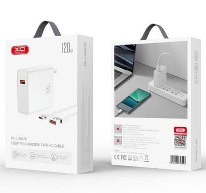 Зар.пр. 220V XO L128 120W USB-A+Type-C cable PD3.0 QC3.0 White