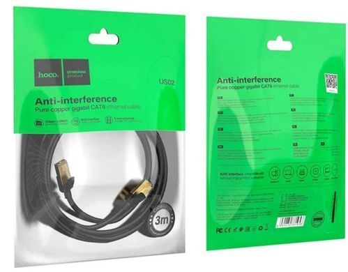 Кабель RJ 45 HOCO US02 Level pure copper gigabit 1Gb 128Mb/s 3m. Black (6931474761965)