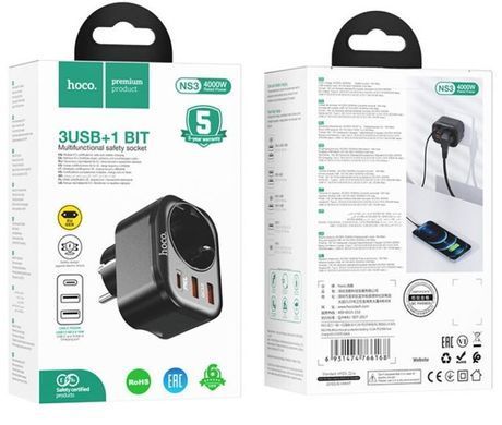 Зар.уст. 220V Hoco NS3 Multifunctional Socket Black