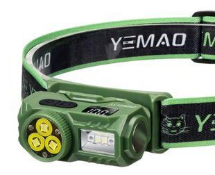 Фонарь YEMAO YM-T614, 380LM, акум 700 mAh, с красным светом, налобный