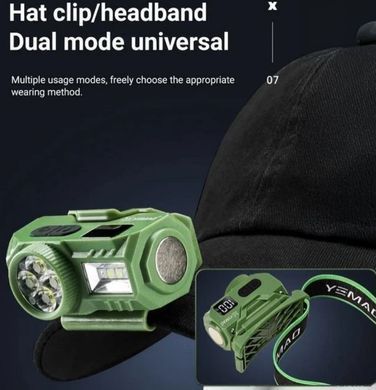 Ліхтар YEMAO YM-T614, 380LM, акум 700 mAh, з червоним світлом, налобний