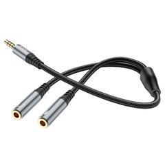 Кабель AUX HOCO UPA-21 2 in 1 3.5 audio adapter cable (male to 2*female) 0.25m Metal Greyrey