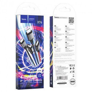 Кабель M+2L+C Hoco X76 4-in-1 Black+Red+Blue
