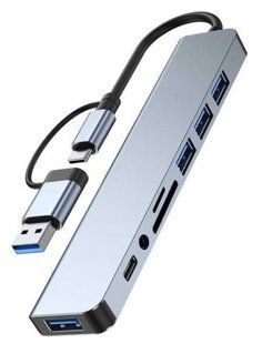 USB HUB WALKER WHUB-53 8в1 USB/Type-C Grey