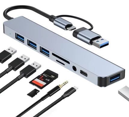 USB HUB WALKER WHUB-53 8в1 USB/Type-C Grey