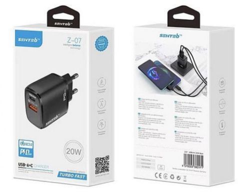 Зар.пр. 220V SENTEO Z-07 PD20W+QC3.0 C+U Black