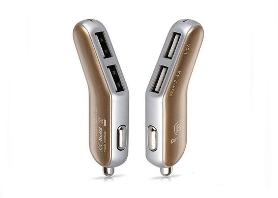 Зар.пр. авто Baseus 2.4A smart-thin bussiness series Gold+Silver