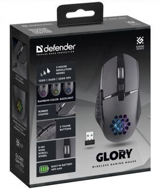 Мышка DEFENDER Glory GM-514, LED, 7D, 400 мАг, 3200dpi, BLACK, wireless (52514)