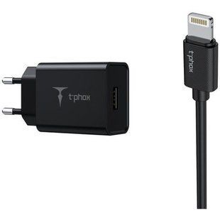 Зар.пр. 220V T-PHOX Mini 12W 2.4A + Lightning Cable 1.2m Black