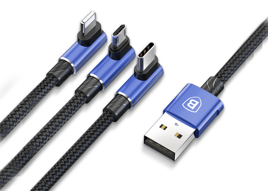 Кабель Lightning + micro USB + Type-C Baseus MVP Mobile game 3.5A 1.2M Blue (CAMLT-WZ03)