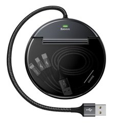 Зар.пр. авто Baseus Type-C+Dual USB with 3 in 1 M+L+T Data Cable Black