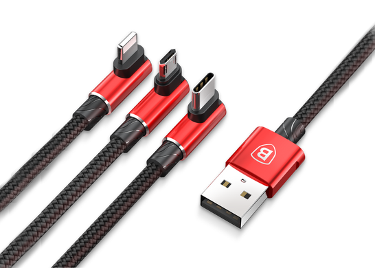 Кабель Lightning + micro USB + Type-C Baseus MVP Mobile game 3.5A 1.2M Red (CAMLT-WZ09)