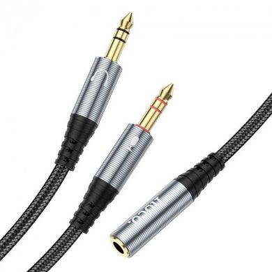 Кабель AUX HOCO UPA-21 2 in 1 3.5 audio adapter cable (female to 2*male) 0.25m Metal Grey